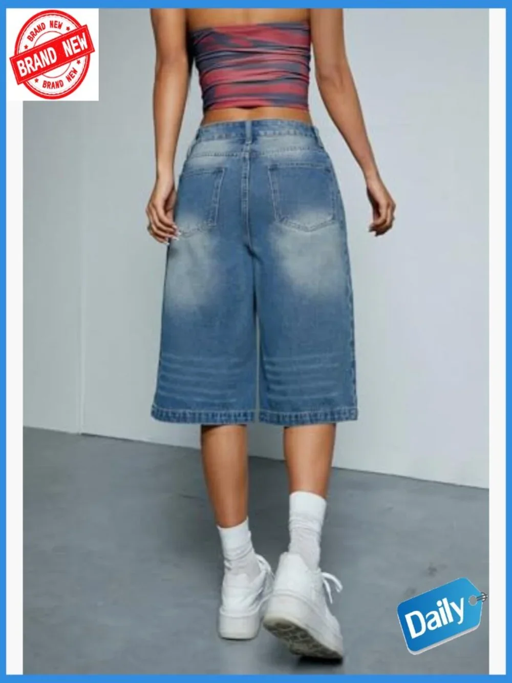 High Waisted Wide Leg Cropped Bermuda Jean Shorts Baggy Denim Jorts Y2k Capris